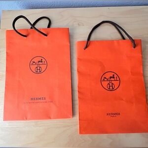 (2) Hermès Signature Orange Paper Bag